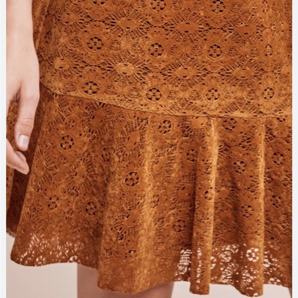Anthropoligie Maeve Amis Brown Lace Faux Suede Sleeveless 70’s Mini Dress - Picture 3 of 9
